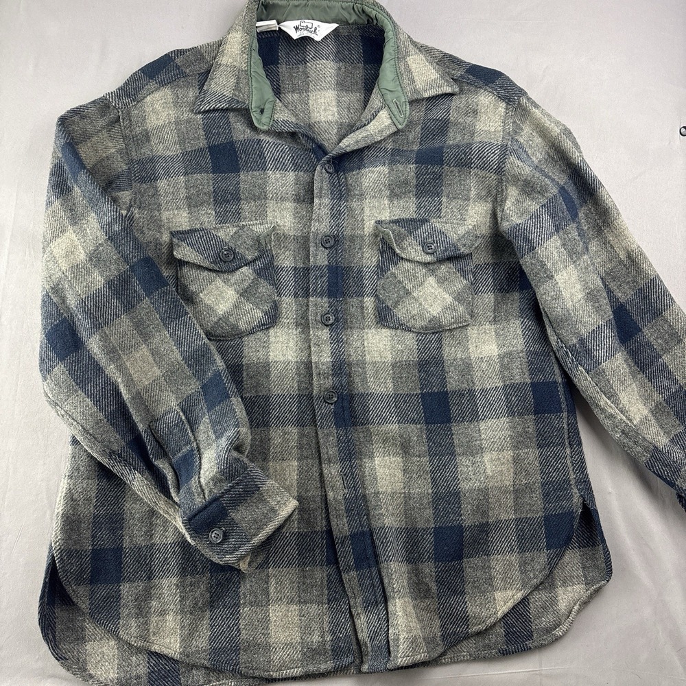 Vintage Woolrich Flannel Shirt Mens Large Plaid w/ Padded Collar Gray